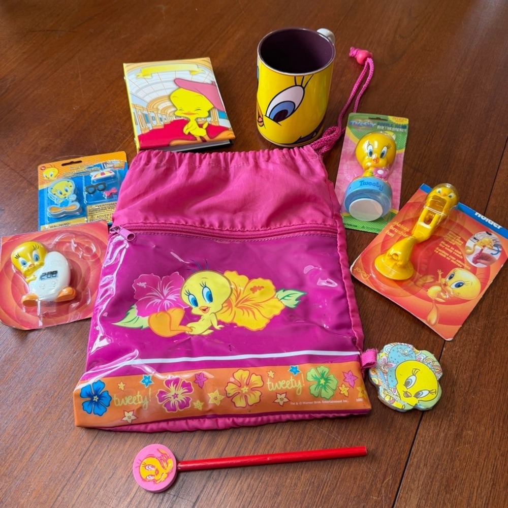 Looney Tunes Tweety Bird Lot Collection Bag Mug Clock Photo Album Erasers More